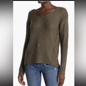 rdi olive green sweater with brown elbows